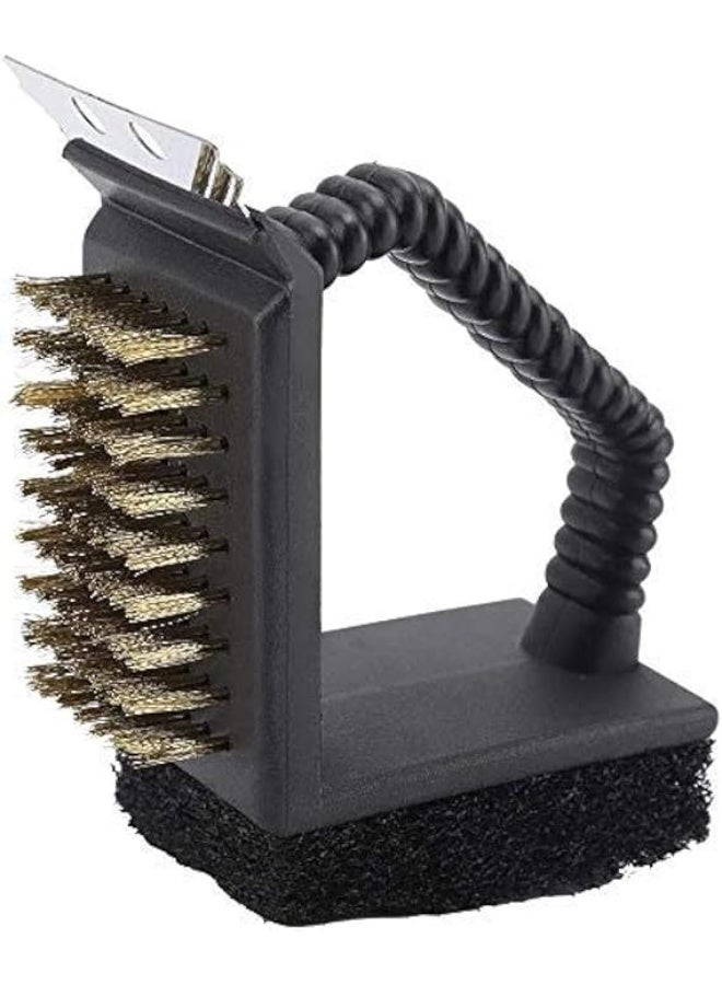 3 in 1 BBQ Cleaning Grill Brush Multipurpose Safe Steel Wire Barbecue Brush with Copper Wire Cleaning Bristles Included Scrub Pad Scraper Remover Scourer Kitchen Cleaning Tool - Image 1